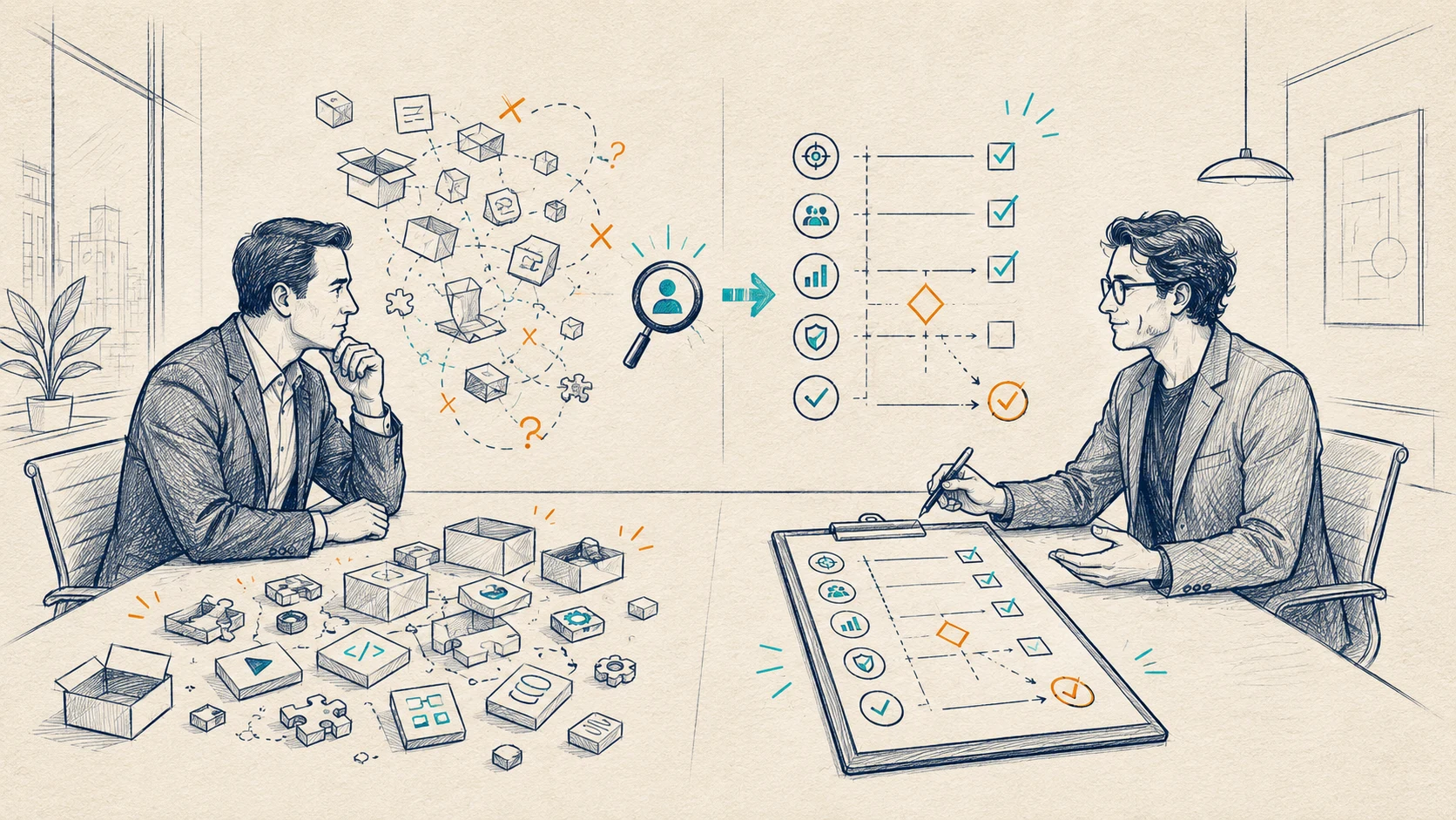 A diagnostic consultation in progress — the six buying questions that separate a real AI capability from an impressive demo