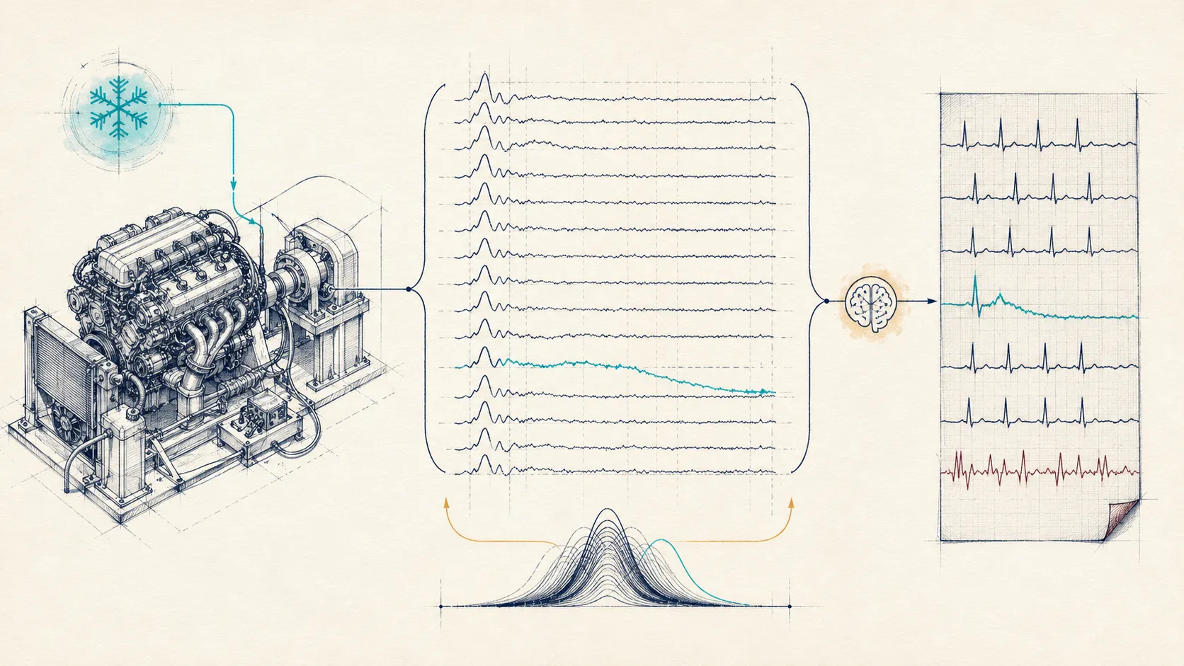 AI in automotive quality control: ECG-style anomaly detection flags faulty engines on the assembly line by measuring how far each engine deviates from a normal engine baseline.